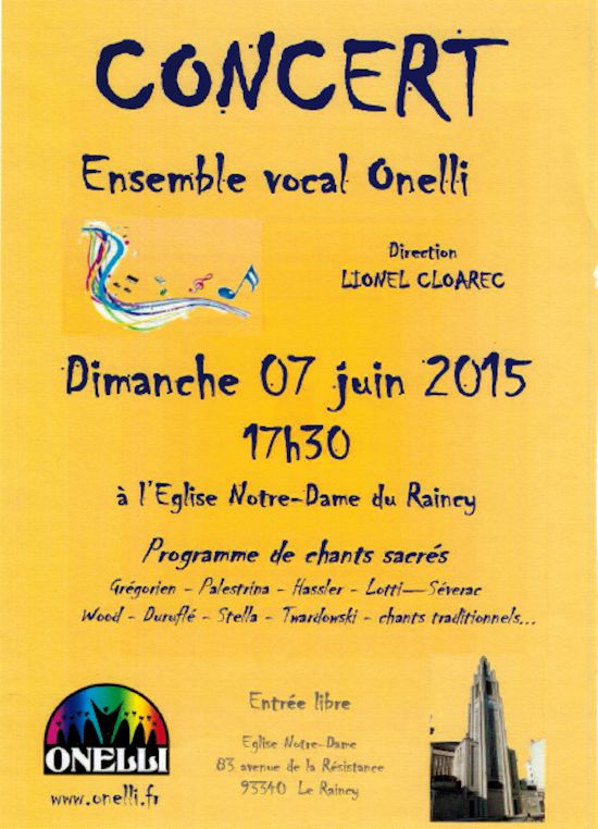 Concert ensemble vocal Onelli le 07 juin 2015